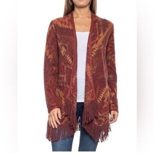 Lucky Brand Fringed Aztec Southwest Western Cardigan Open Front Sweater